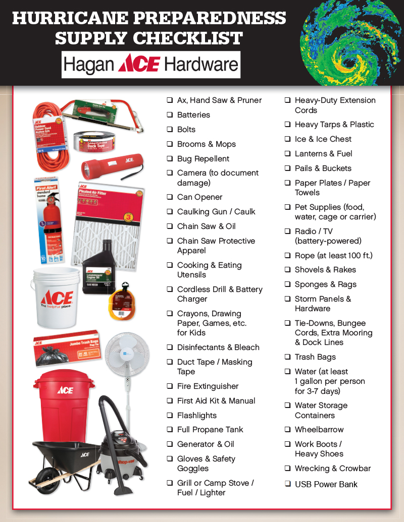 Hagan Ace Hardware's Hurricane Preparedness Supply Checklist