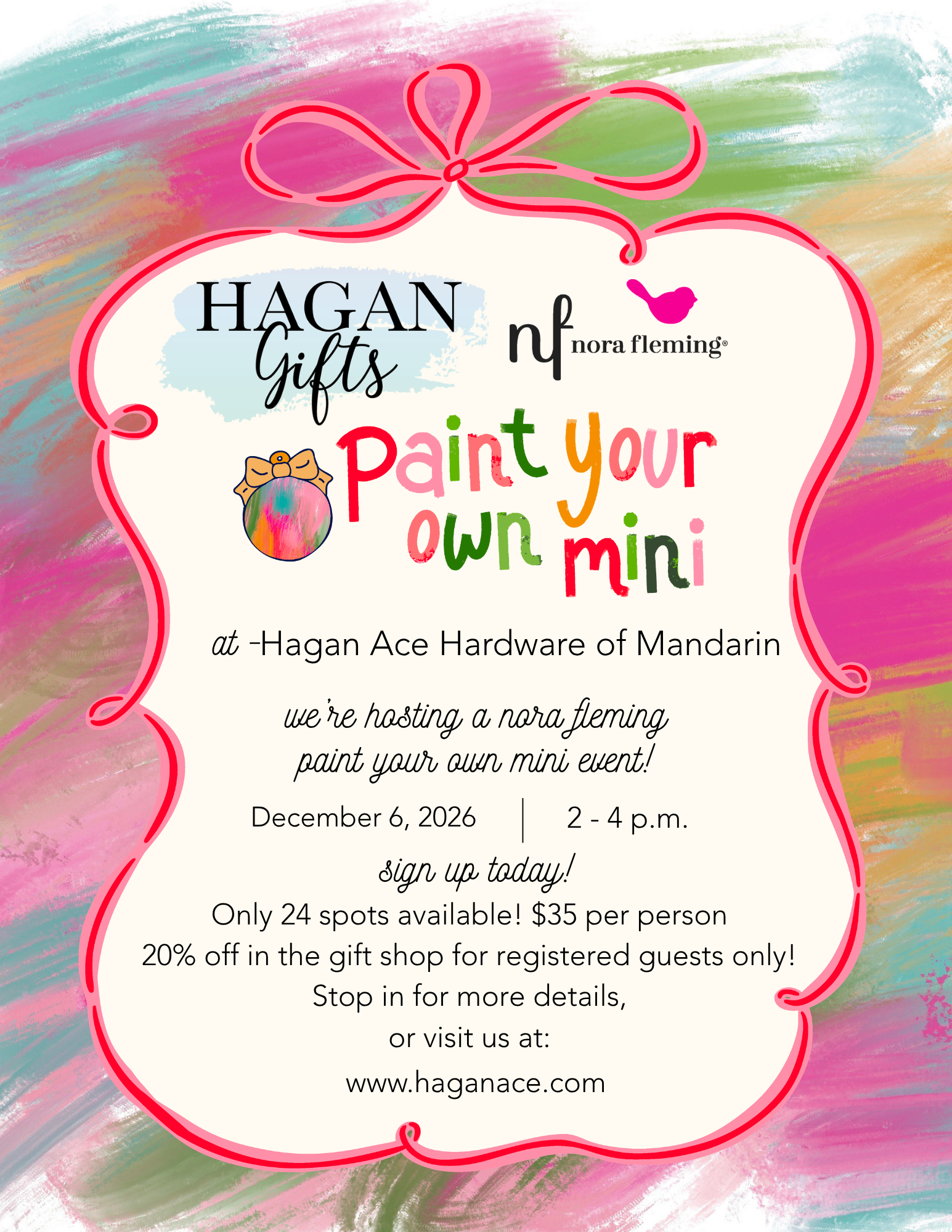 Nora Fleming mini 2026 email Nora Fleming Paint Your Own Mini event graphic